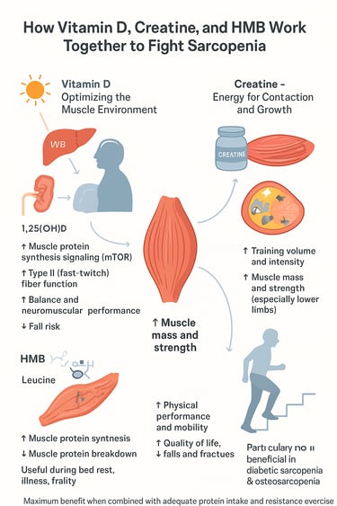 A science-backed guide to how Vitamin D, creatine, and HMB work together to improve muscle strength,