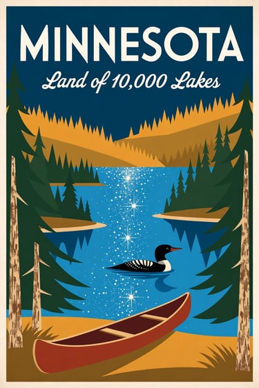 Minnesota Land of 10,000 Lakes. AI generated image