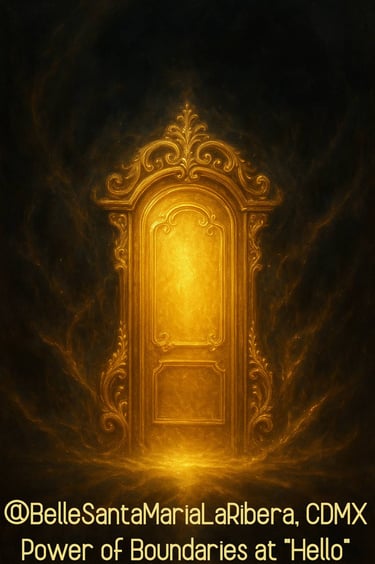 Golden sacred door glowing with light, teaching boundaries from the first glance. Dating coaching.