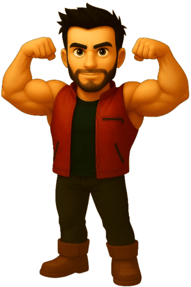Rob Phillimore cartoon avatar flexing biceps
