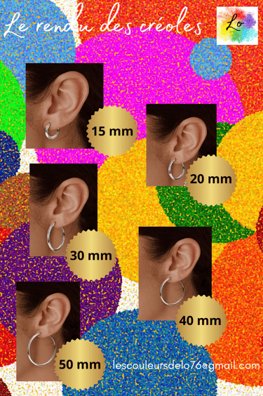 Le rendu des créoles par diamètre bijoux Les Couleurs de Lo