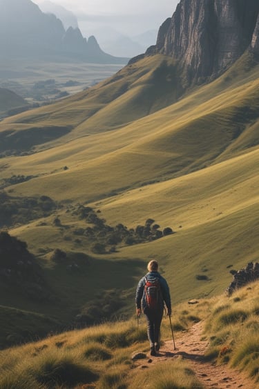 a hiker in the drankesberg mountains