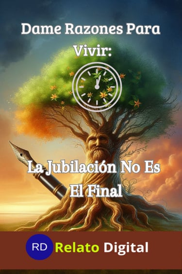 Árbol con rostro humano, reloj y pluma: símbolo de sabiduría, tiempo y creatividad en la jubilación