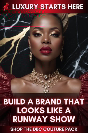 AI-generated Black model wearing a red off-shoulder gown and diamond necklace