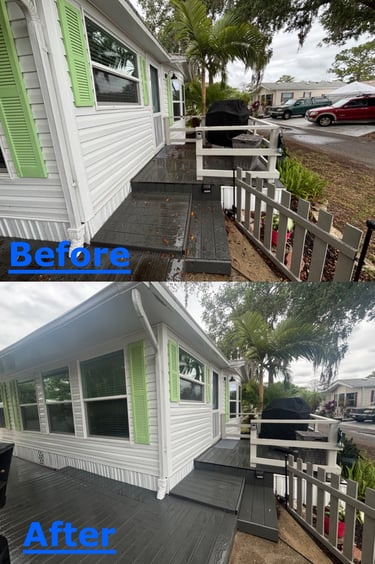 Before and after mobile home deck cleaning and pressure washing results