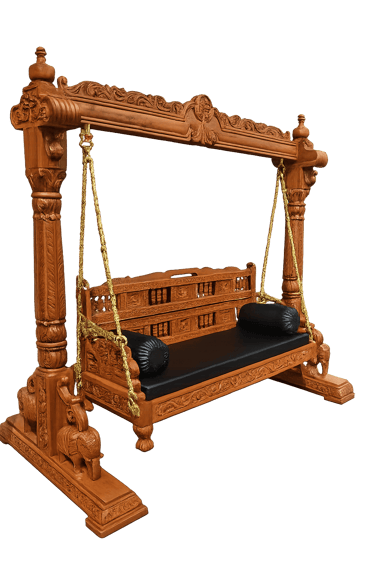 Hand-Carved Teakwood Jhula Sofa Swing – Traditional Wooden Furniture Saharanpur