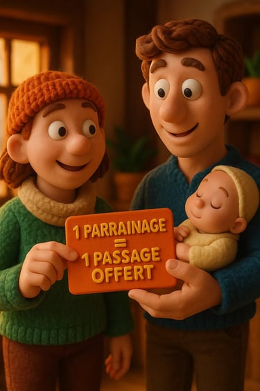 un passage offert gratuit pour chaque recommandation et parrainage