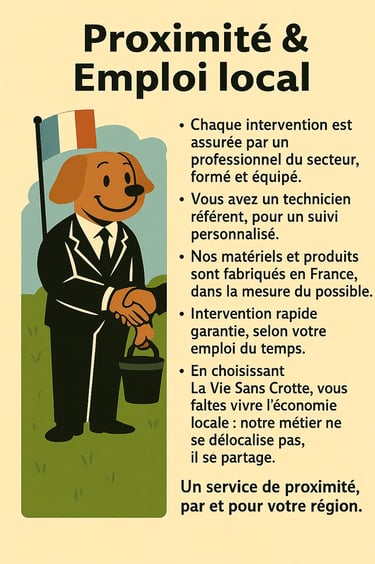 Infographie proximité et emploi local – techniciens du secteur et produits fabriqués en France