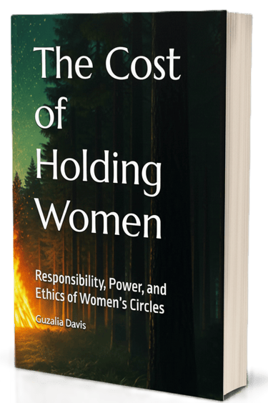Book cover for The Cost of Holding Women by Guzalia Davis, featuring a forest campfire at night.