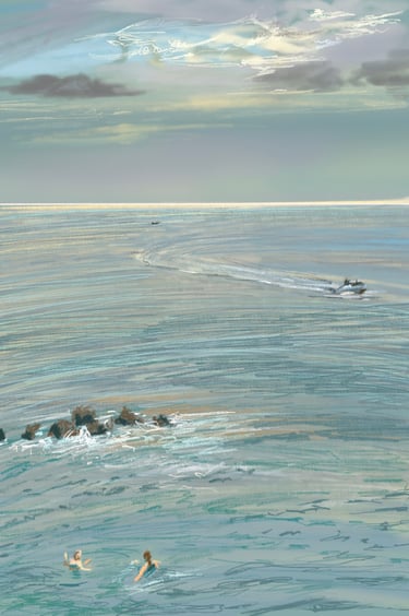 Sea view with swimmers - digital postcard