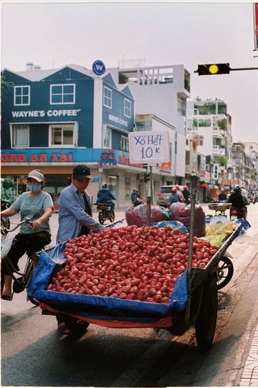 Street fruit vendor in Saigon China Town shot on film 