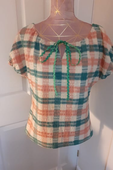Green & Orange check cheesecloth style top