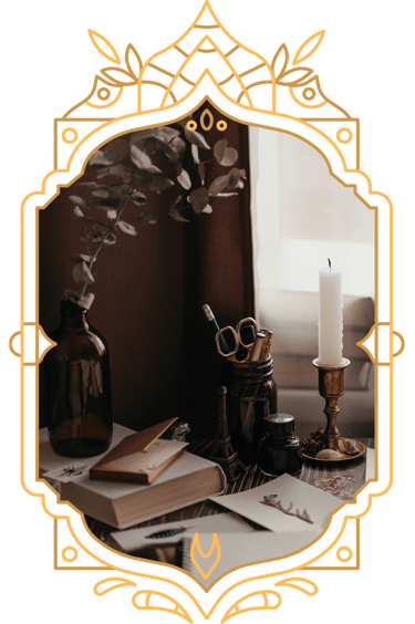 crafting material in a victorian frame