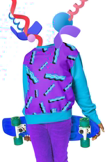 Abstraktes und kunstvolles Bild von Mensch ohne Kopf mit Skateboard