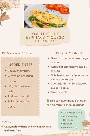 Omelette de   espinacas y queso de cabra