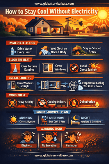 infographics image of How to Stay Cool Without Electricity (Heat Survival Guide)