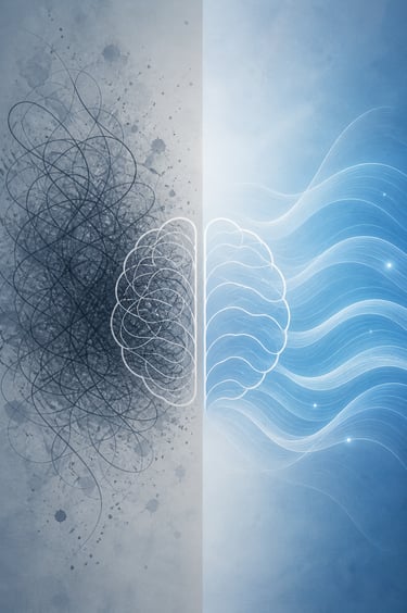 Abstract brain showing chaotic scribbles vs smooth waves representing nervous system regulation