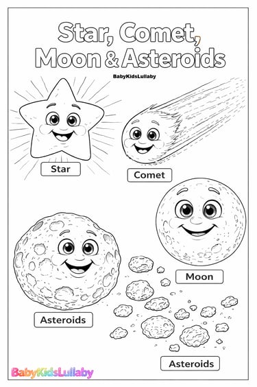 babykidslullaby Cosmic Discovery section printable star,comet,moon and asteroids