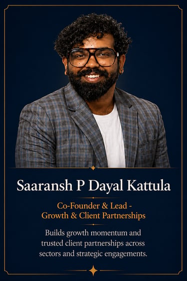 Professional headshot of Saaransh P Dayal Kattula, Co-Founder and Lead of Growth and Client Partnerships.
