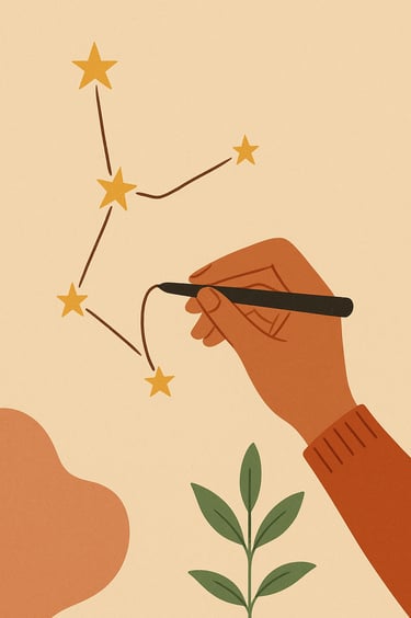 illustration poétique: main dessinant une constellation