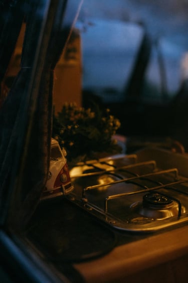 Minimalist kitchen setup inside a campervan