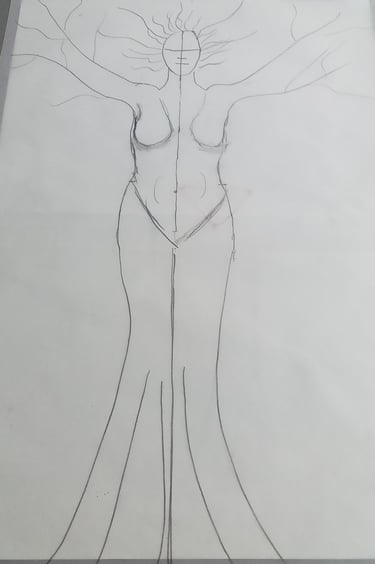 Croquis de la sculpture Karya