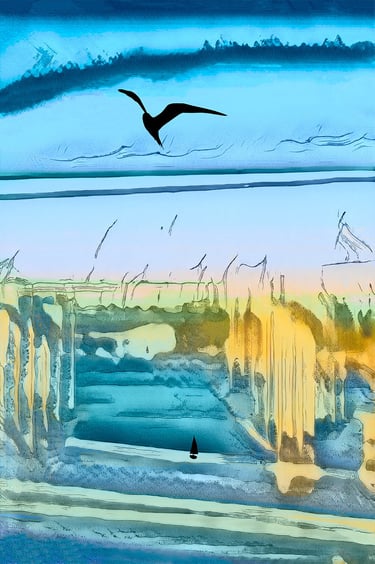 a bird flying over a body of water