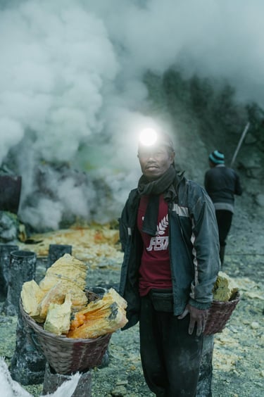 Sulfur Miner at Mt. Ijen Crater Banyuwangi