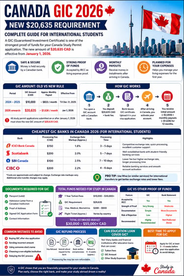 Infographic about Canada GIC 2026 for international students featuring the new CAD requirements