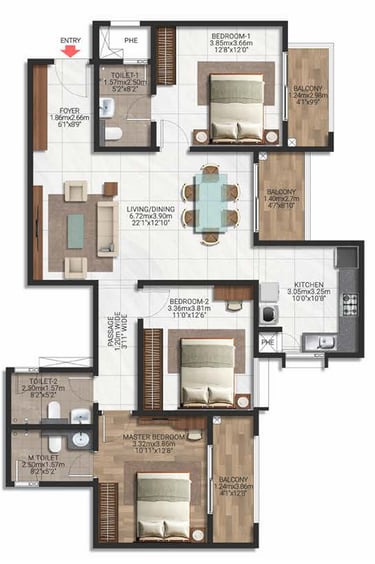 Brigade Lakecrest 3 BHK Floor Plan