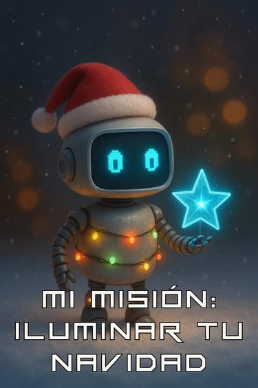 robot con sombrero de navidad y luces navideñas desea iluminar tu navidad