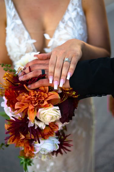 a bride and grooms hands with their wedding rings