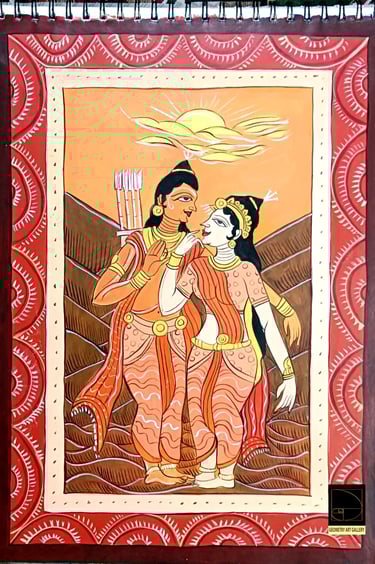 pattachitra art of hindu scripture ramayana depicting romance between lord rama and his consort sita