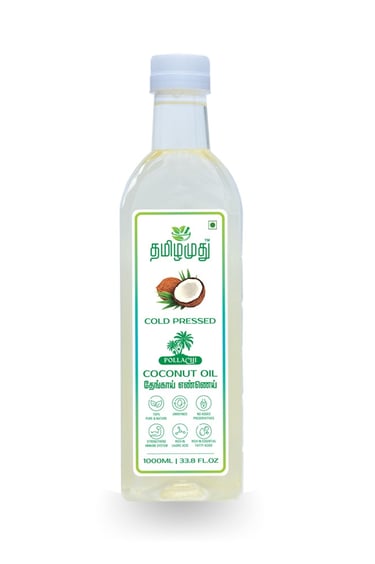 Tamilamuthu cold pressed coconut oil 1 litre made from solar dried copra in Pollachi