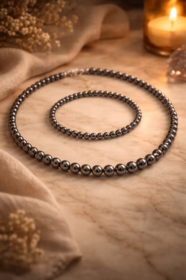 hematite necklace 6mm with 4mm bracelet polished grounding protection stone jewelry set mexico