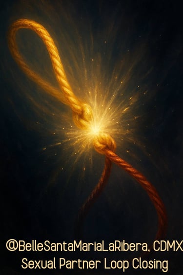 glowing loops with a radiant burst breaking the knot, symbolizing sexual partner loop closing
