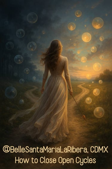 transparent orbs showing glimpses of happiness and challenges, symbolizing energetic cycles and life