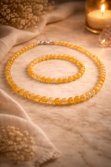 yellow agate necklace and bracelet 8mm natural stone set for confidence stability and grounding energy