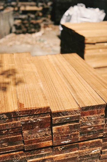 Teak wood and natural timber textures used for outdoor furniture, garden design and warm natural liv