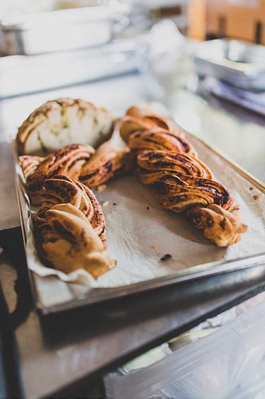 A twisted pastry on a try.