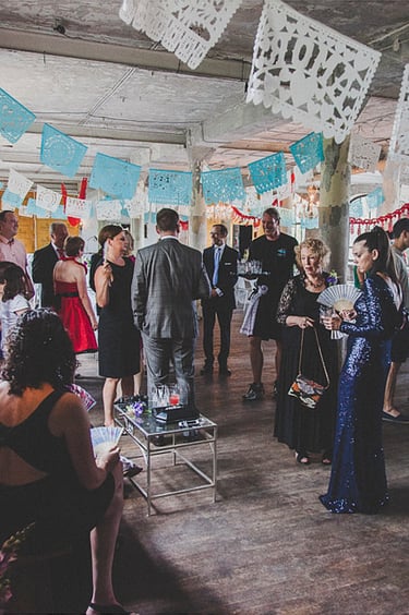Wedding guests at the old carpet factory in Berlin.
