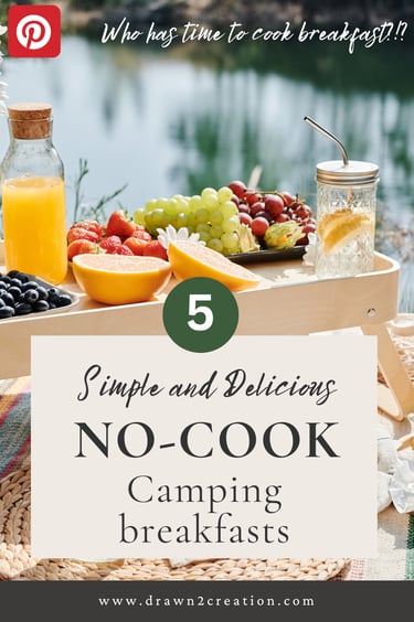 a tray of food with a sign that says, no cook camping breakfast