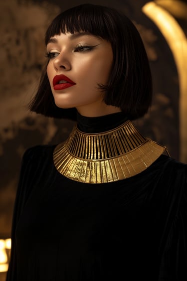 Egyptian Revival Jewelry Guide. Gold Tone Leather Necklace