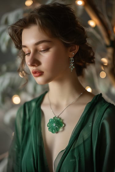 Carved Jade Round Pendant. Green Transparent Look