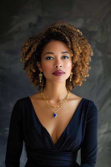 Gold Chain Necklace for Black Dress. Blue Pendant