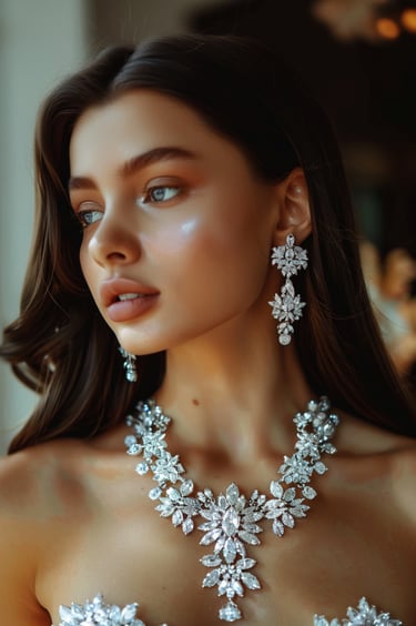 Prom Look Idea Retro Vintage Rhinestone Statement Necklace and Clear Earrings