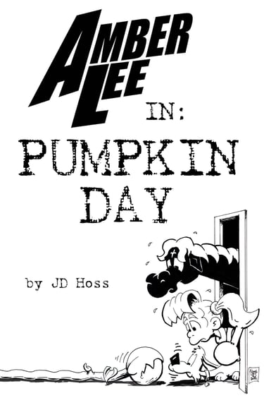 Cover featuring Amber Lee, her puppy, Jasper, and Buckles the Horse facing a face-hugging pumpkin