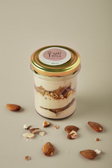 Nati Misu jar with almond flavoured tiramisu.