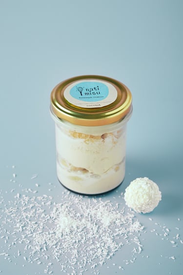 Nati Misu jar with coconut flavoured tiramisu.