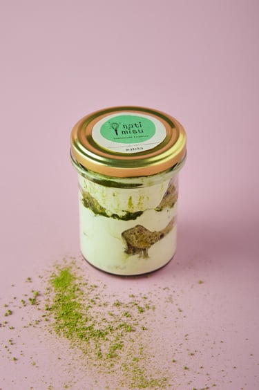 Nati Misu jar with matcha flavoured tiramisu.